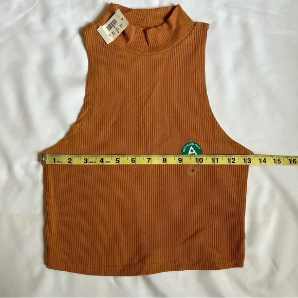 Aeropostale Women Crop Tank Top Medium Brown Ribbed Turtle Neck Casual Boho Chic - Picture 8 of 14